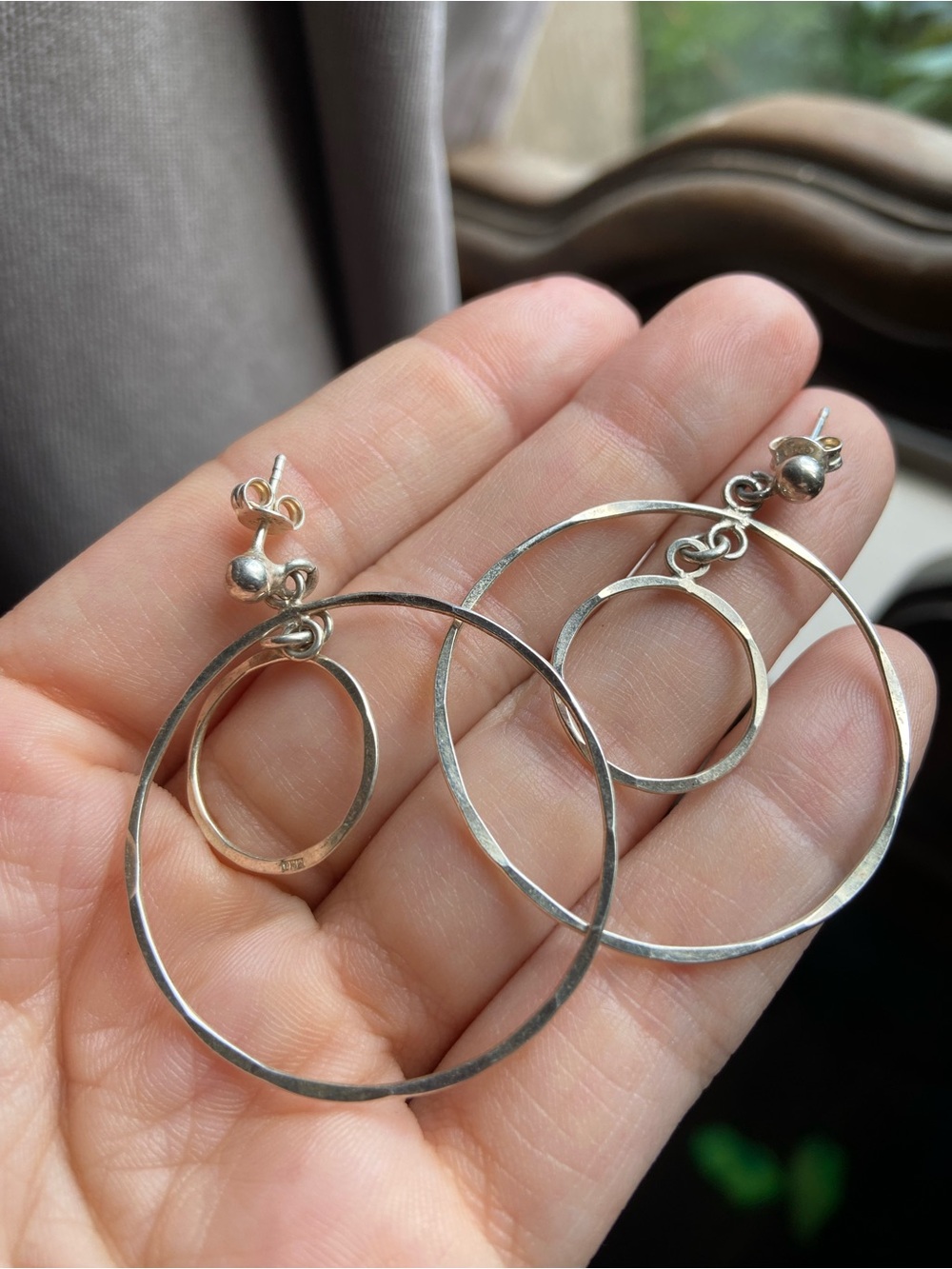 Double Hoop Silver Stud Earrings